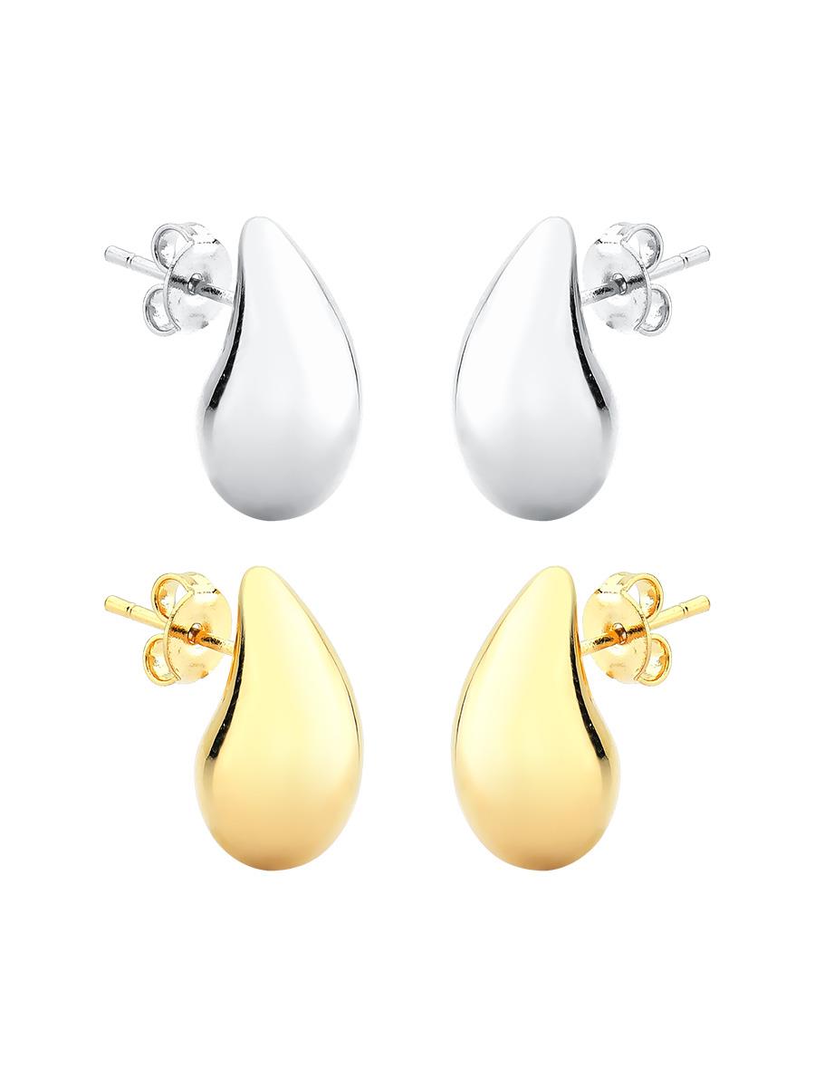 18k Gold Plated and Rhodium Curved Drop Earring Set featuring elegant teardrop designs in gold and silver