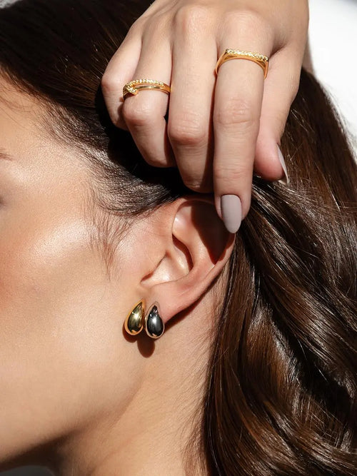 18k Gold Plated and Rhodium Curved Drop Earring Set - Tamis Jewellery Ireland