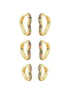 18k Gold Plated Colorful Studded Heart Hoop Trio - Tamis Jewellery Ireland
