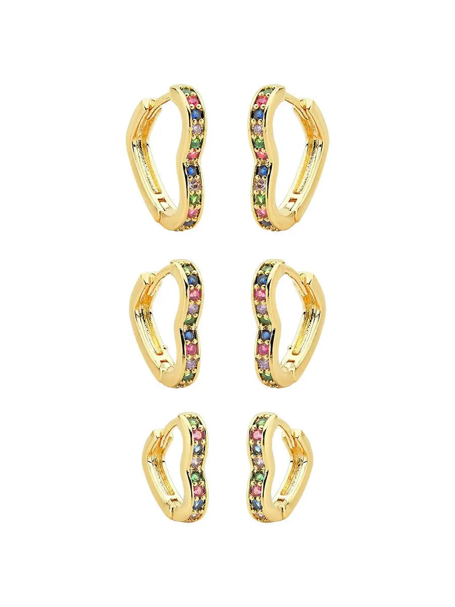 18k Gold Plated Colorful Studded Heart Hoop Trio - Tamis Jewellery Ireland