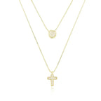 18k Gold Plated Double Heart and Cross Necklace Set - Tamis Jewellery Ireland