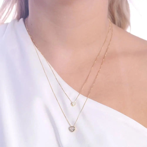 18k Gold Plated Double Zirconia Hearts Necklace - Tamis Jewellery Ireland
