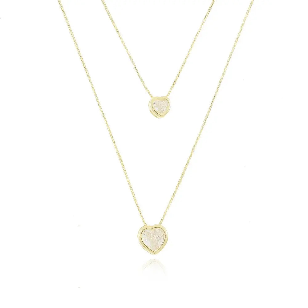 18k Gold Plated Double Zirconia Hearts Necklace - Tamis Jewellery Ireland