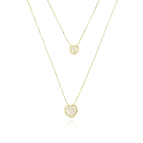 18k Gold Plated Double Zirconia Hearts Necklace - Tamis Jewellery Ireland
