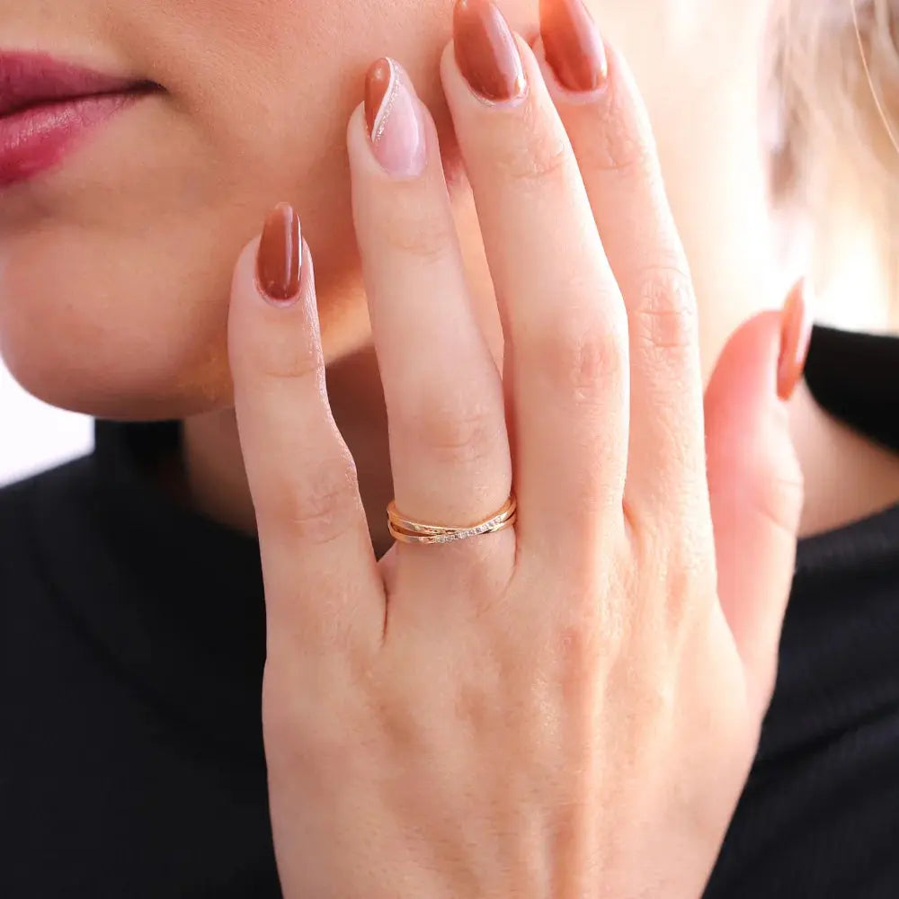 18k Gold Plated Duo Ring with Crystals - Tamis Jewellery Ireland