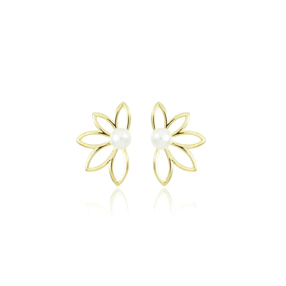 18k Gold Plated Flower Earring with Pearl - Tamis Jewellery Ireland
