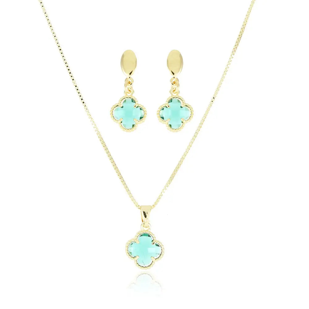 18k Gold Plated Luck Jewellery Set with Aqua Accents - Tamis Jewellery Ireland