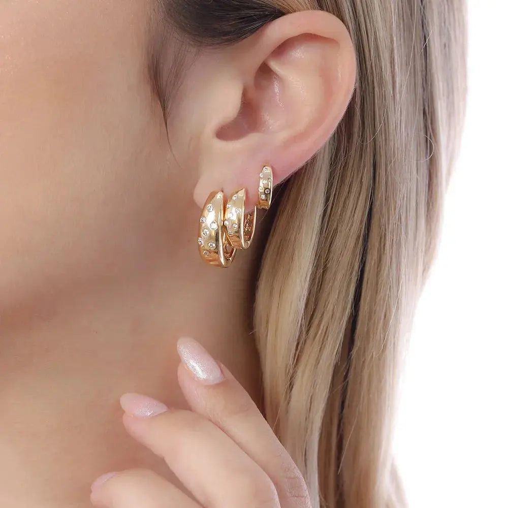18K Gold Plated Triple of Hinged Hoop Earrings - Tamis Jewellery Ireland