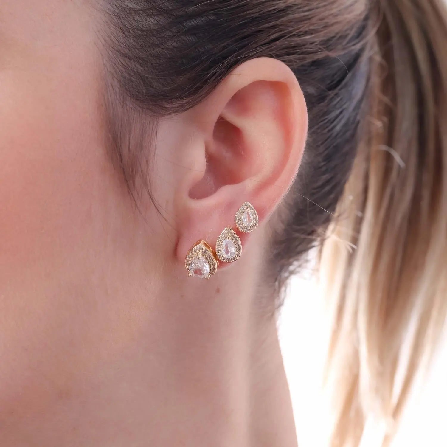 18K Gold Plated Triple Tear Drop Earrings Ireland - Tamis Jewellery Ireland