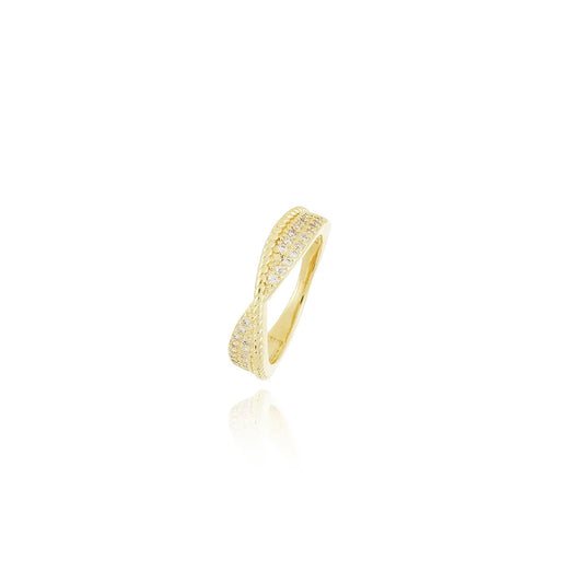 Elegant 18k Gold Plated Twisted Ring Ireland with Sparkling Paved Design for Modern Style