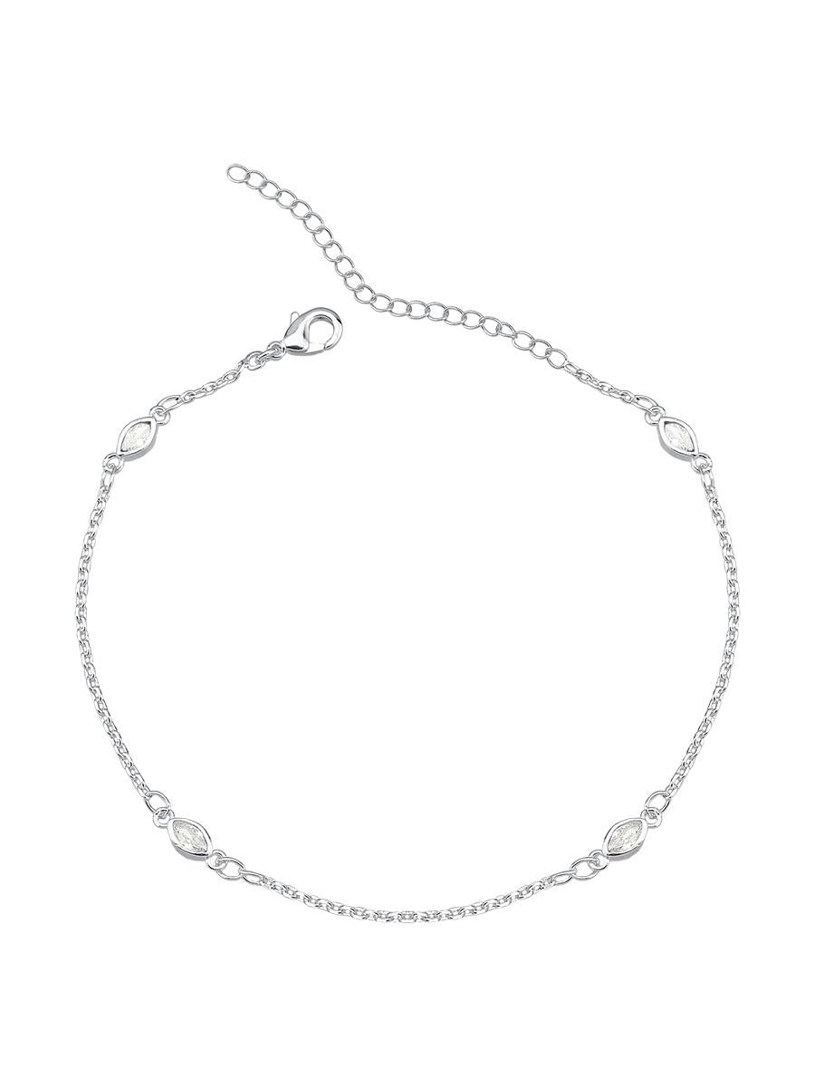 925k Silver Navette Zirconia Anklet with elegant design and adjustable chain for a perfect fit