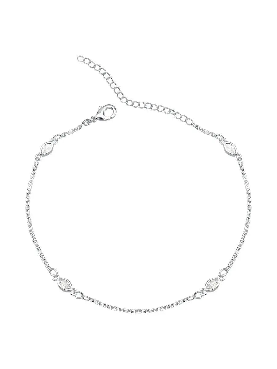 925k Silver Navette Zirconia Anklet - Tamis Jewellery Ireland