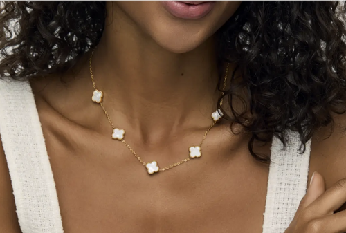18k Gold Plated mother-of-pearl clover necklace