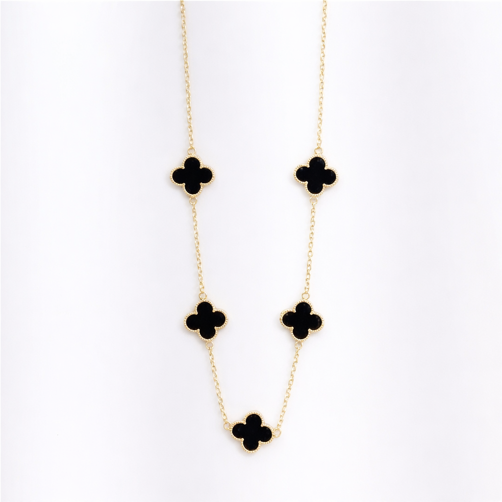 18k Gold Plated black clover necklace