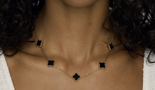 18k Gold Plated black clover necklace