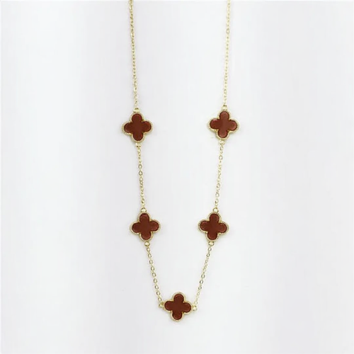18k Gold Plated brown clover necklace