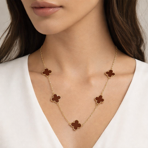 18k Gold Plated brown clover necklace