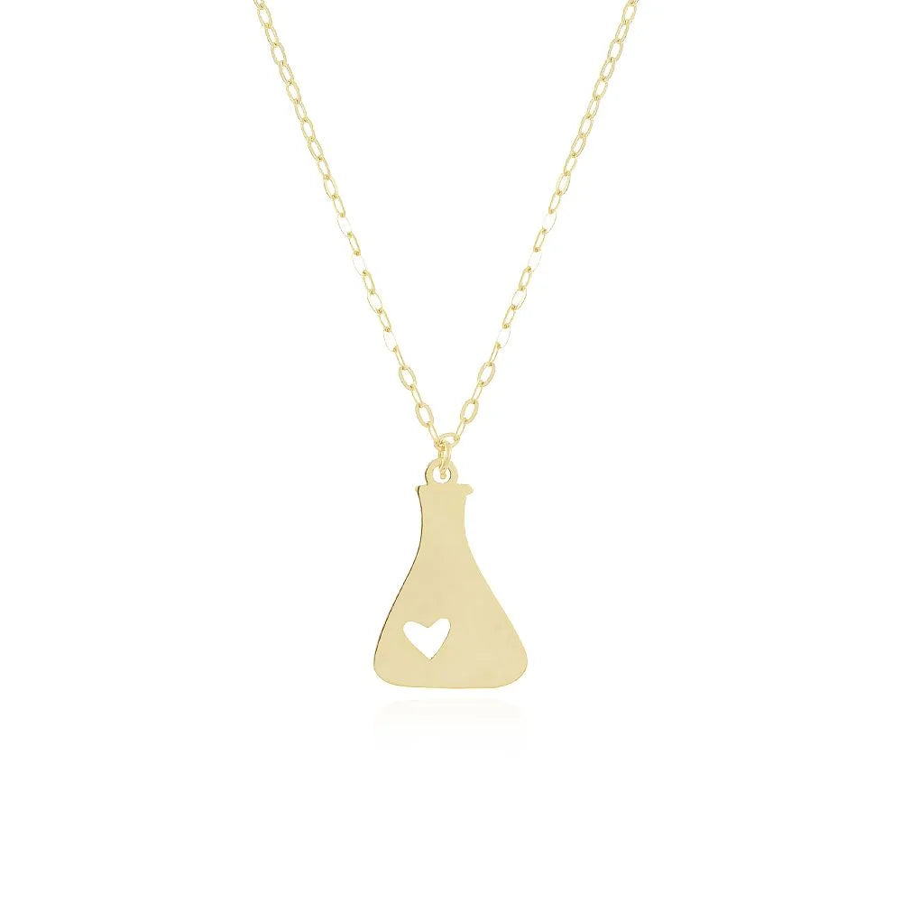 18K Gold-Plated Erlenmeyer Flask and Heart Necklace (40cm + 5cm)