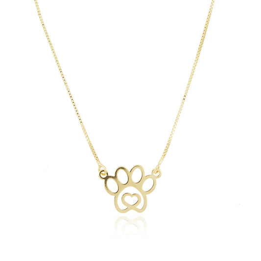 18k Gold-Plated Paw and Heart Pendant Necklace (21x21cm+5cm)