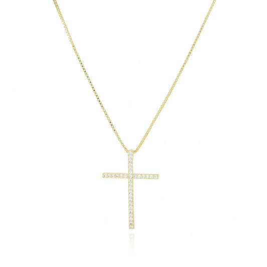 18K Gold-Plated Pave Cross Necklace