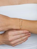 Gold double chain bracelet with heart charms and zirconia - Tamis Dublin