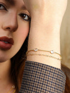 Gold heart bracelet styled with casual outfit - Dublin fashion