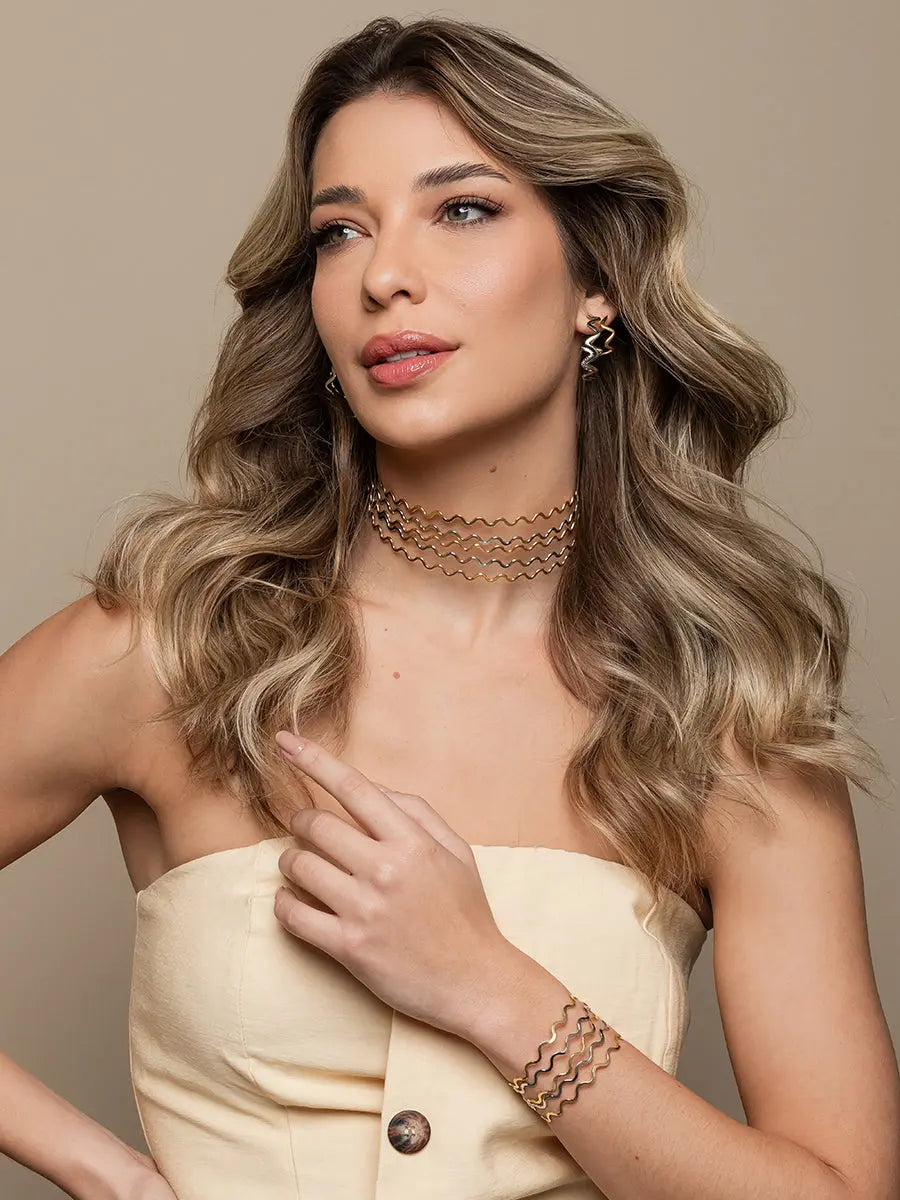 18k Gold Plated Wavy Double Hoop Half Bracelet - Tamis Jewellery Ireland
