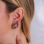 Triple of Hinged Hoop Earrings with Multicolored Zirconia - Tamis Jewellery Ireland