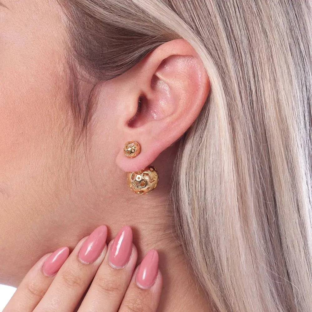 18K Gold Plated Double Detailed Ball Earrings Ireland - Tamis Jewellery Ireland