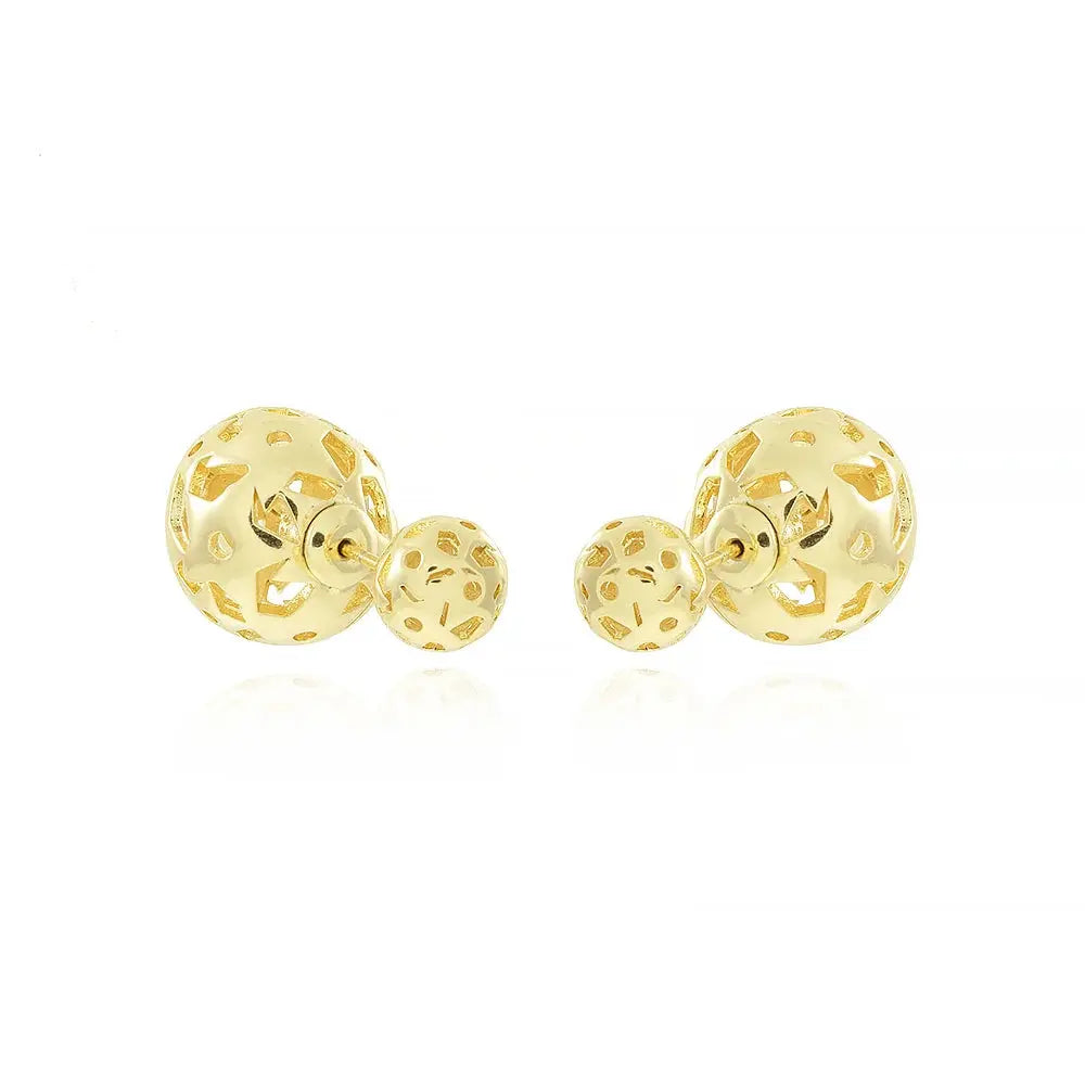 18K Gold Plated Double Detailed Ball Earrings Ireland - Tamis Jewellery Ireland