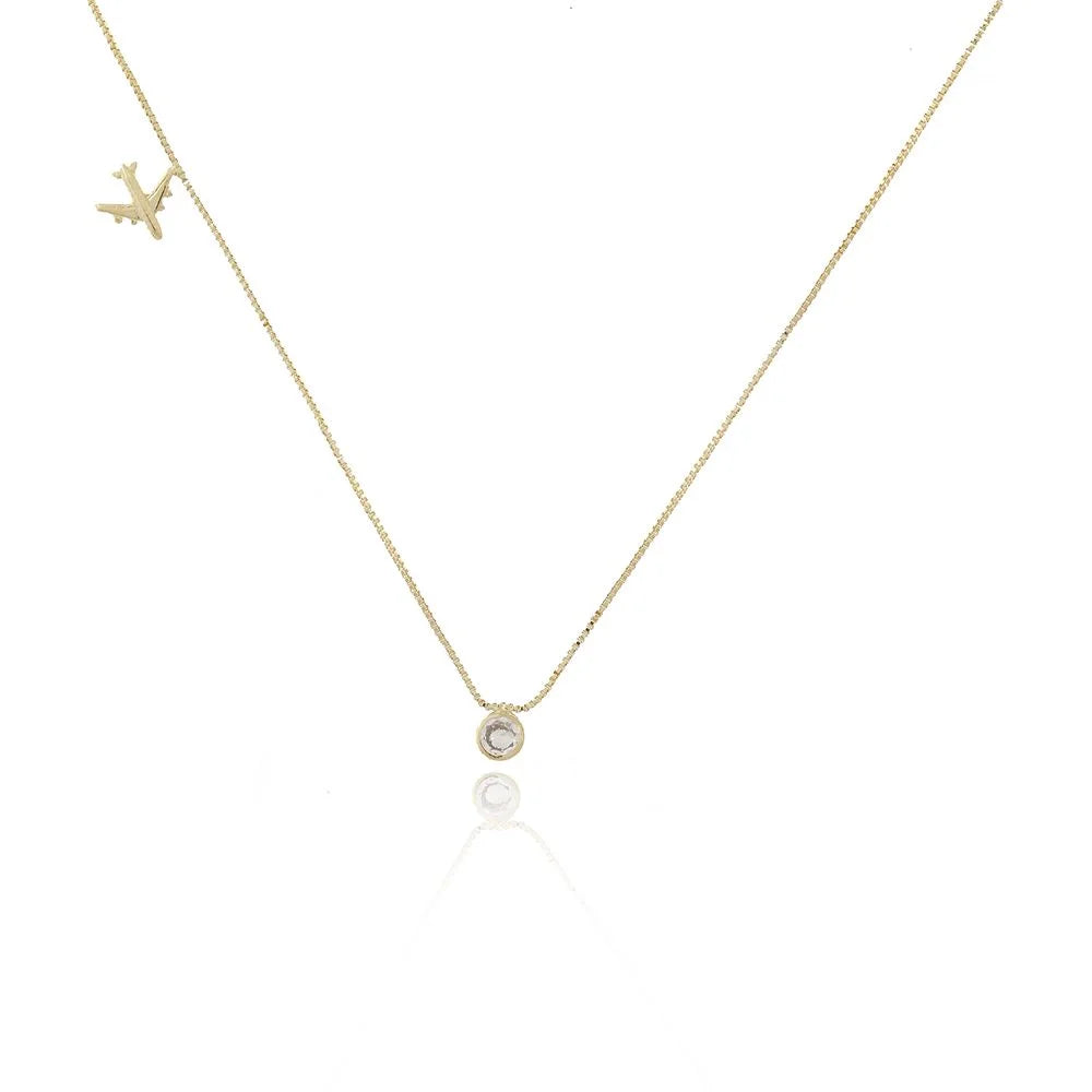 Tamis Jewellery 18k Choker Necklace With Point Of Light and Airplane featuring a delicate design and glimmering stone
