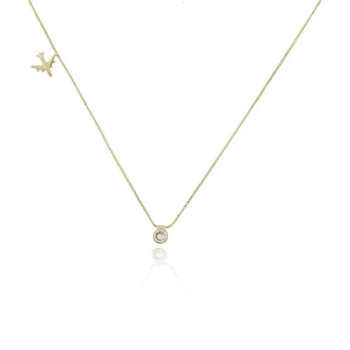 18k Gold Plated Choker Necklace With Point Of Light and Airplane - Tamis Jewellery Ireland