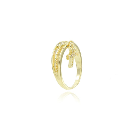 18k Gold Plated Studded Ring Heart And Cross Ireland featuring a unique design and shimmering stones
