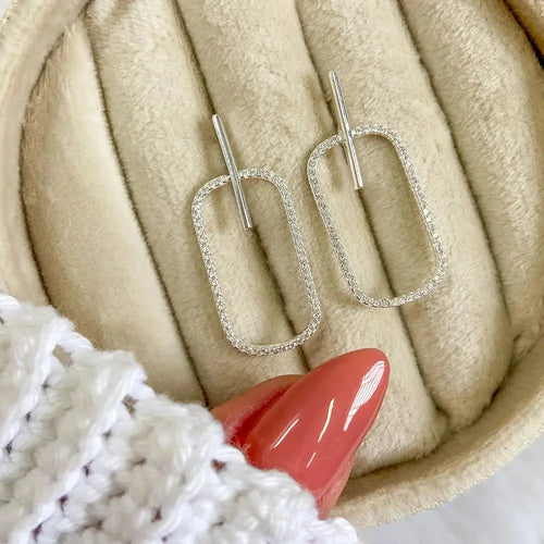 Silver 925 Hollow Earrings with Pave Zirconia Ireland - Tamis Jewellery Ireland