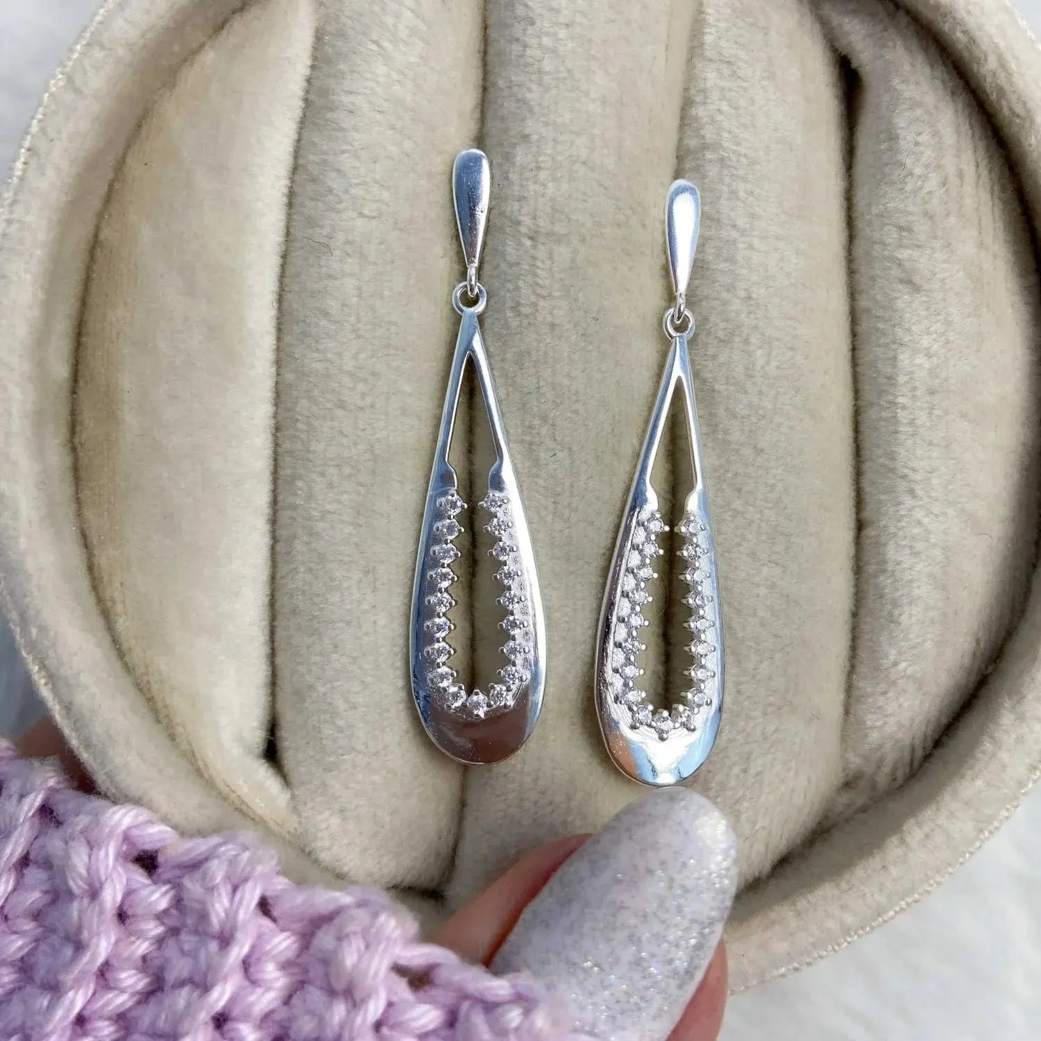 Tamis Jewellery Silver 925 Long Earrings with Pave Zirconia Ireland - Tamis Jewellery Ireland