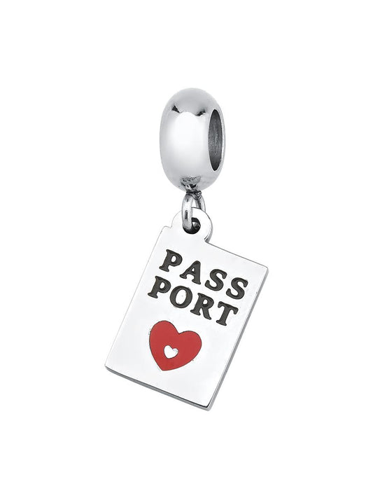 Tamis Jewellery Stainless Steel Passport Charm with a heart motif for stylish travel-themed accessories