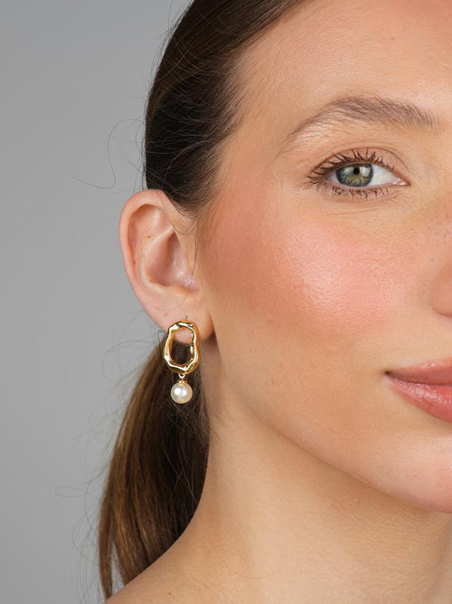Handmade organic pearl earrings in 18K gold – Tamis Jewellery Dublin’s bestselling minimalist jewelry