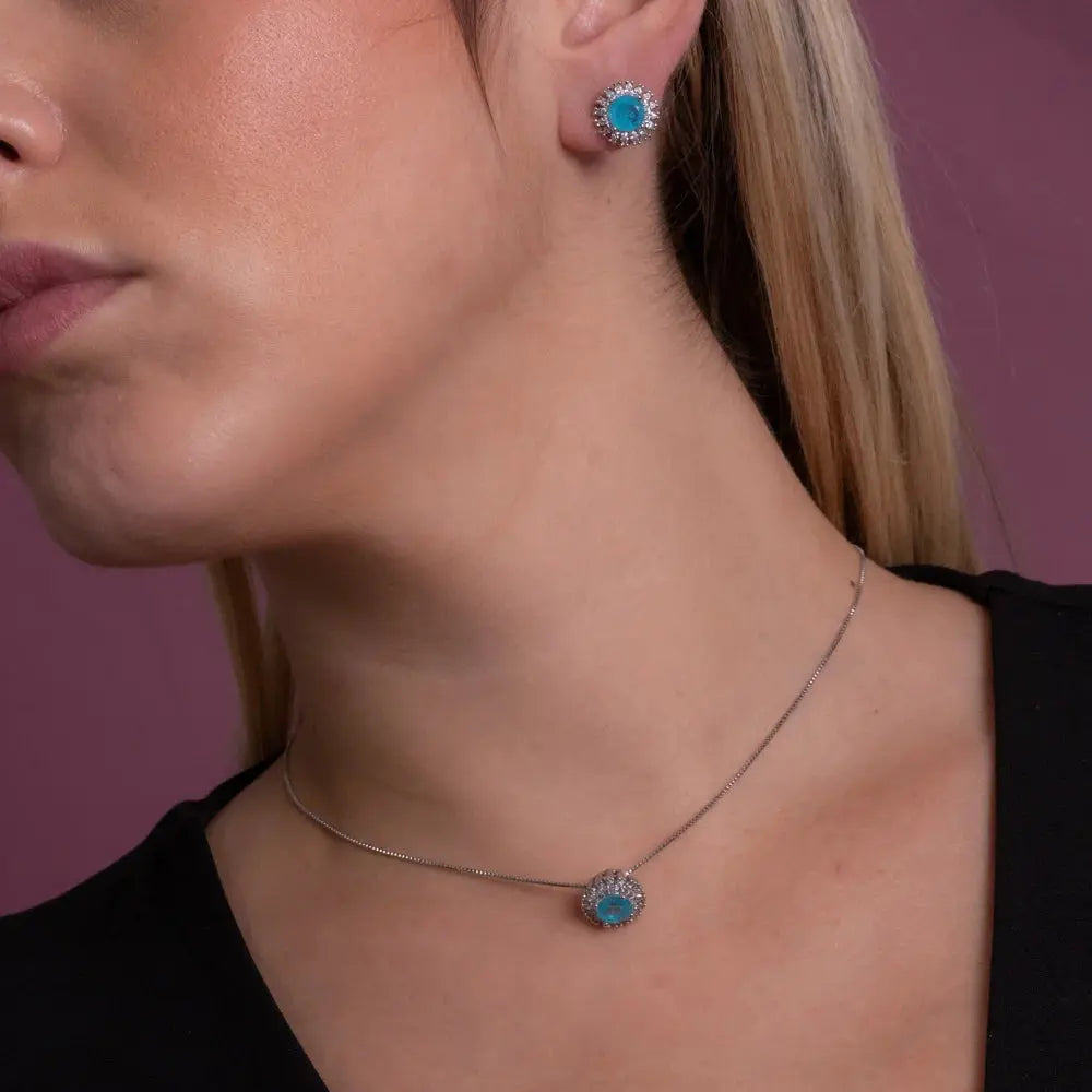 White Rhodium-Plated Turquoise Fusion and Crystal Zirconia Set - Tamis Jewellery Ireland