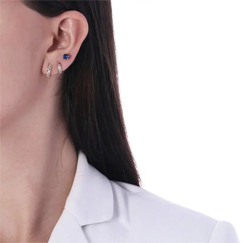 Trioof Hoop Earrings with Blue Zirconia Stud - Tamis Jewellery Ireland