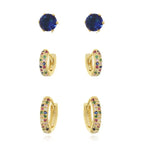 Trioof Hoop Earrings with Blue Zirconia Stud - Tamis Jewellery Ireland