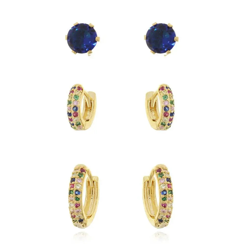 Trioof Hoop Earrings with Blue Zirconia Stud - Tamis Jewellery Ireland