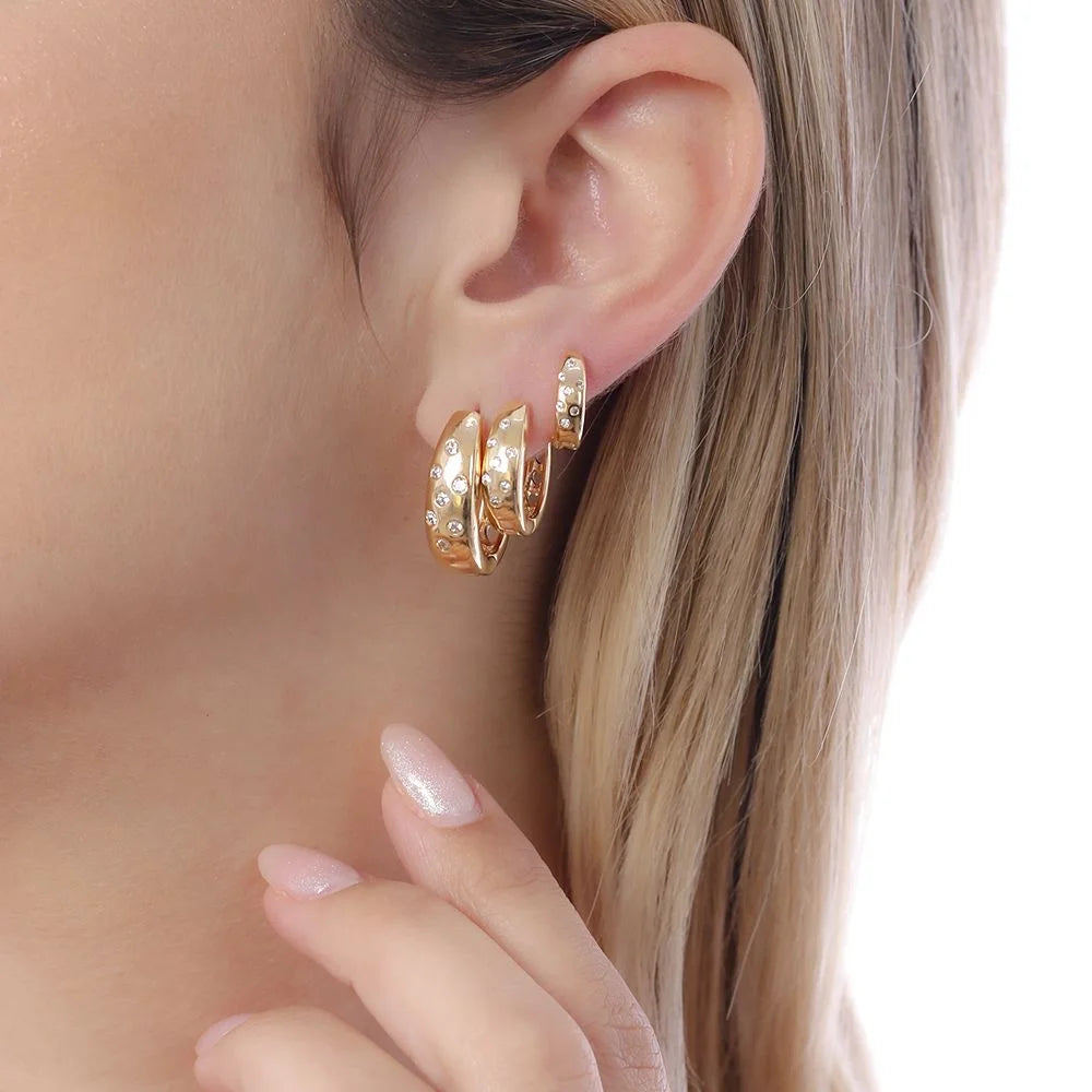 18K Gold-Plated Triple of Hinged Hoop Earrings with Crystal Zirconia