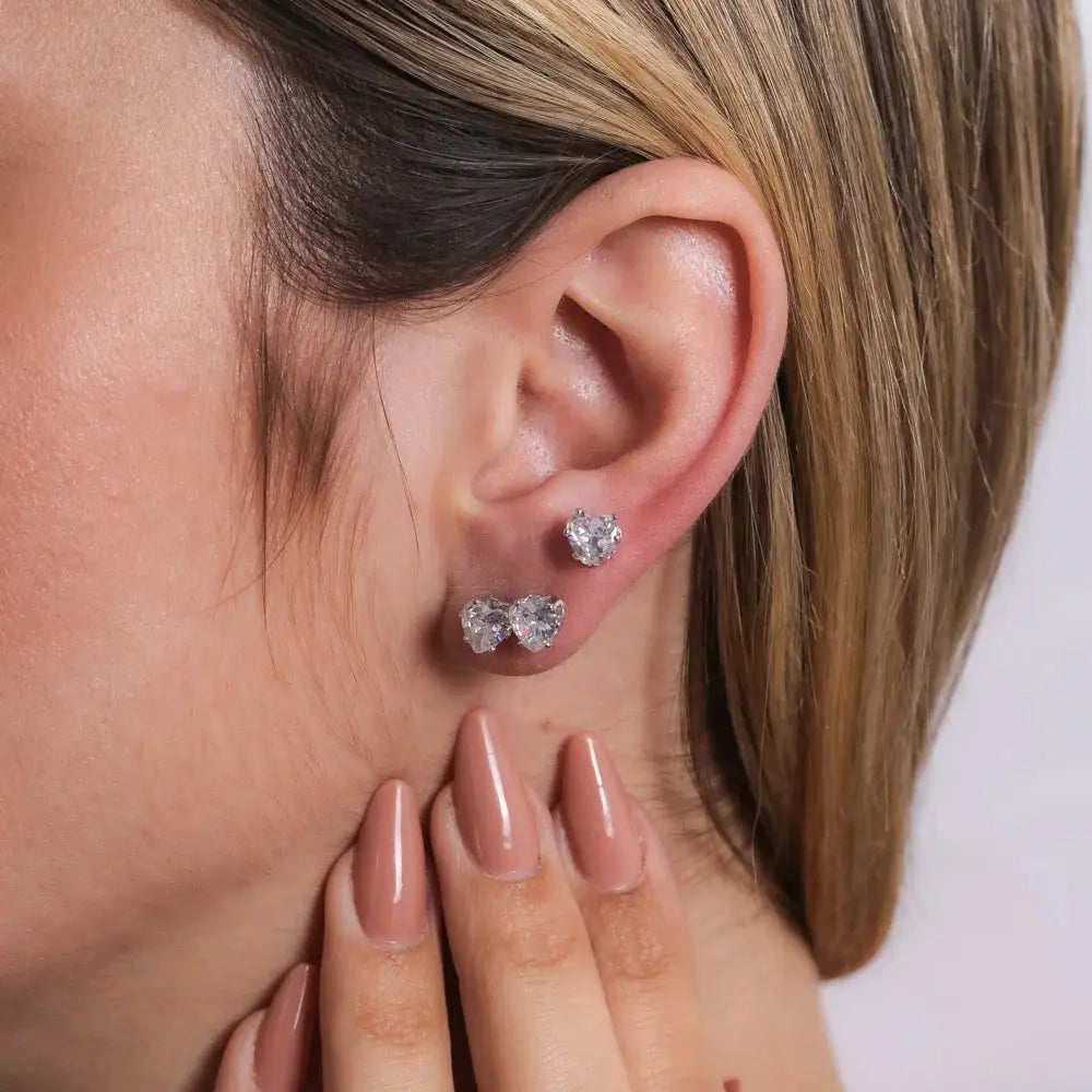 Rhodium Plated Triple of Heart Crystal Earrings Ireland - Tamis Jewellery Ireland