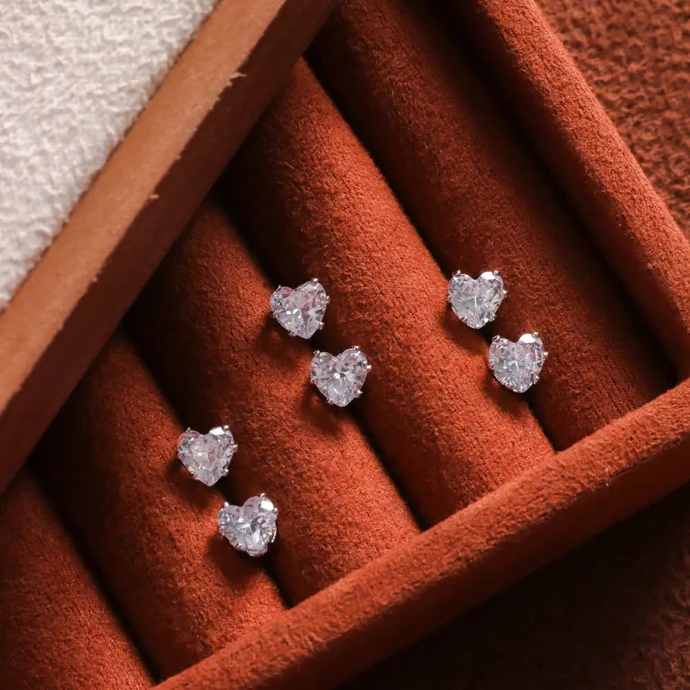 Rhodium Plated Triple of Heart Crystal Earrings Ireland - Tamis Jewellery Ireland
