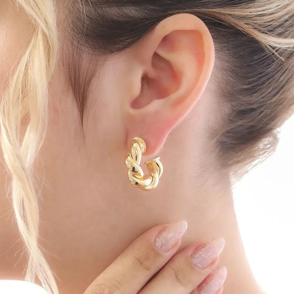 18k Gold Plated Twisted Half Hoop Earring - Tamis Jewellery Ireland
