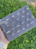 Close-up of colorless zirconia stones in silver setting